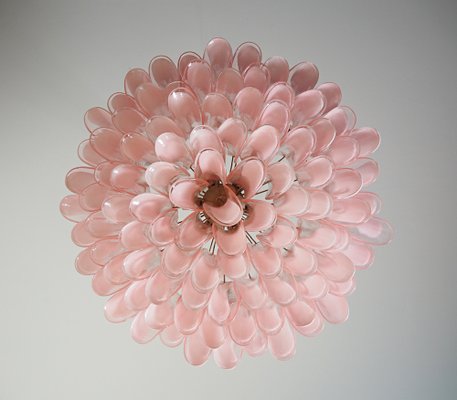 Large Murano Glass Chandelier with 101 Pink Lattimo Glass Petals, 1990s-FHZ-1818544