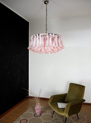 Large Murano Glass Chandelier with 101 Pink Lattimo Glass Petals, 1990s-FHZ-1818544