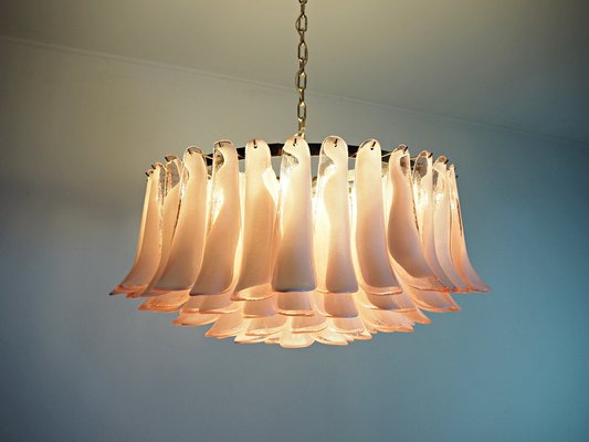 Large Murano Glass Chandelier with 101 Pink Lattimo Glass Petals, 1990s-FHZ-1818544