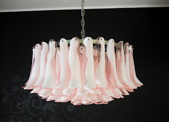 Large Murano Glass Chandelier with 101 Pink Lattimo Glass Petals, 1990s-FHZ-1818544