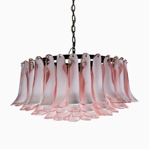 Large Murano Glass Chandelier with 101 Pink Lattimo Glass Petals, 1990s-FHZ-1818544