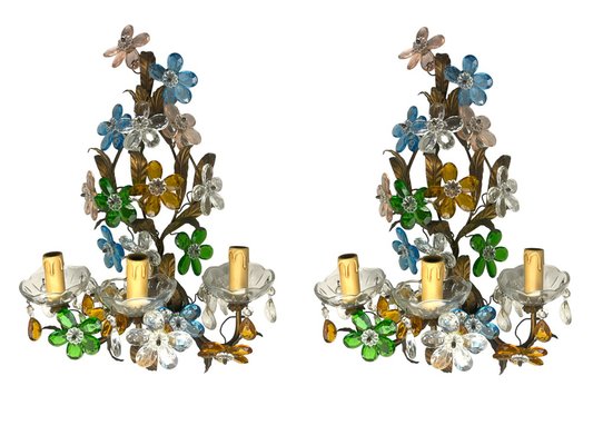 Large Murano Glass Flower Tole Sconces, 1960s, Set of 2-JJC-1752282