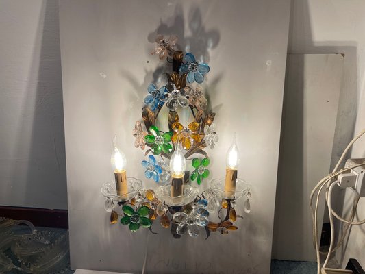 Large Murano Glass Flower Tole Sconces, 1960s, Set of 2-JJC-1752282