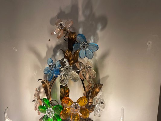 Large Murano Glass Flower Tole Sconces, 1960s, Set of 2-JJC-1752282