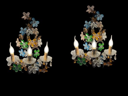 Large Murano Glass Flower Tole Sconces, 1960s, Set of 2-JJC-1752282