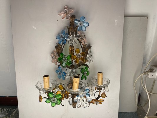 Large Murano Glass Flower Tole Sconces, 1960s, Set of 2-JJC-1752282