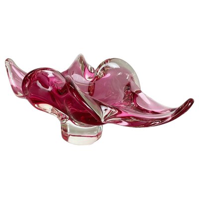 Large Murano Glass Pink Floral Bowl, Italy, 1970s-QZ-1149892