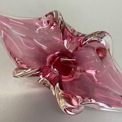 Large Murano Glass Pink Floral Bowl, Italy, 1970s-QZ-1149892