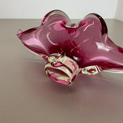 Large Murano Glass Pink Floral Bowl, Italy, 1970s-QZ-1149892