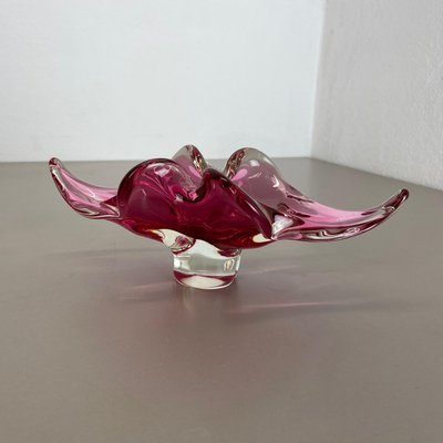 Large Murano Glass Pink Floral Bowl, Italy, 1970s-QZ-1149892