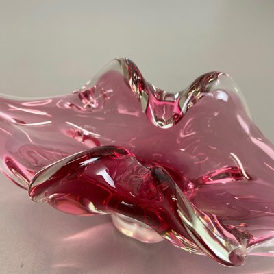 Large Murano Glass Pink Floral Bowl, Italy, 1970s-QZ-1149892