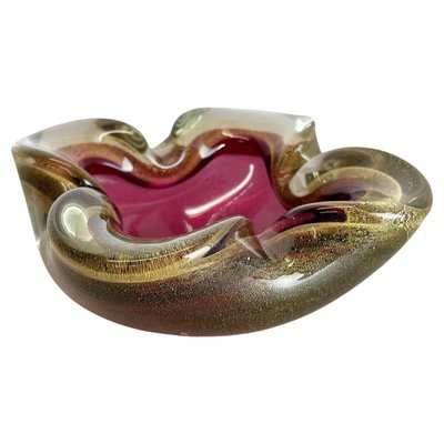 Large Murano Glass Pink Gold Bowl Element Shell Ashtray, Italy, 1970s-QZ-1425951