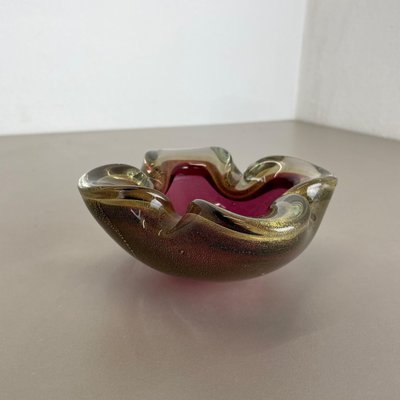 Large Murano Glass Pink Gold Bowl Element Shell Ashtray, Italy, 1970s-QZ-1425951