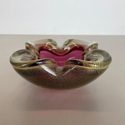 Large Murano Glass Pink Gold Bowl Element Shell Ashtray, Italy, 1970s-QZ-1425951