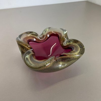 Large Murano Glass Pink Gold Bowl Element Shell Ashtray, Italy, 1970s-QZ-1425951