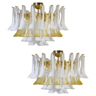 Large Murano Glass White and Amber Tulip Chandelier, Italy, 1970s-MBH-1821570