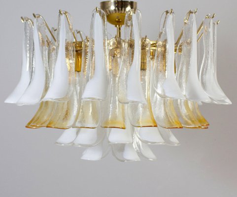 Large Murano Glass White and Amber Tulip Chandelier, Italy, 1970s-MBH-1821570