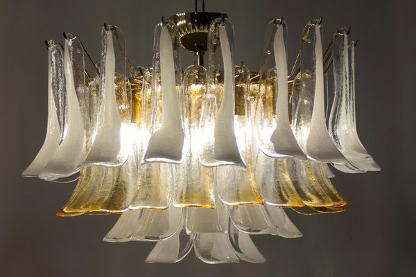 Large Murano Glass White and Amber Tulip Chandelier, Italy, 1970s-MBH-1821570