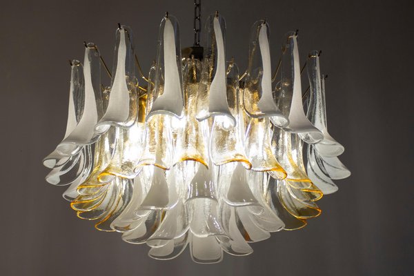 Large Murano Glass White and Amber Tulip Chandelier, Italy, 1970s-MBH-1821570