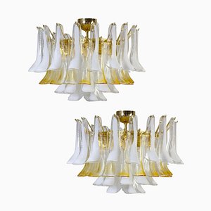 Large Murano Glass White and Amber Tulip Chandelier, Italy, 1970s-MBH-1821570