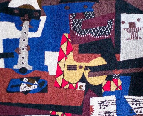 Large Musicus Con Mascaras Wool Tapestry in the style of Pablo Picasso-WN-1076544