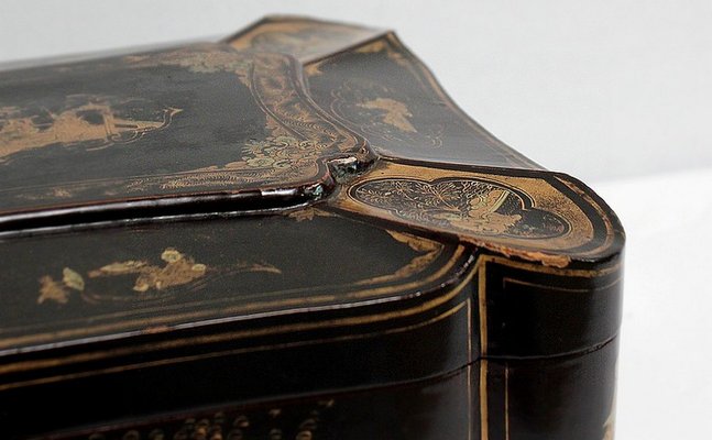 Large Napoleon III Japonaiserie Wooden Box Painted Black, Mid-19th Century-RVK-968588