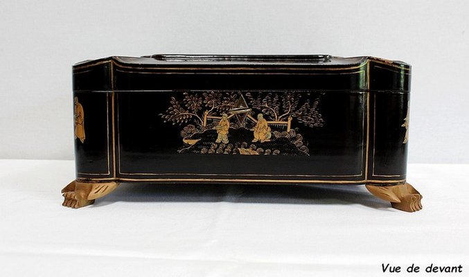 Large Napoleon III Japonaiserie Wooden Box Painted Black, Mid-19th Century-RVK-968588