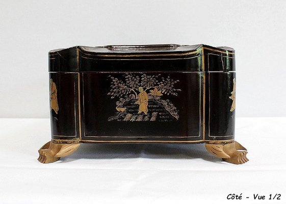 Large Napoleon III Japonaiserie Wooden Box Painted Black, Mid-19th Century-RVK-968588