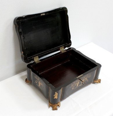 Large Napoleon III Japonaiserie Wooden Box Painted Black, Mid-19th Century-RVK-968588