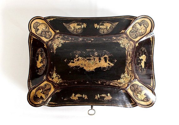 Large Napoleon III Japonaiserie Wooden Box Painted Black, Mid-19th Century-RVK-968588