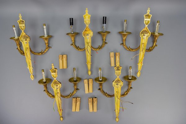 Large Neoclassical Style Bronze Double Arm Wall Sconce, 1970s-KEG-1754987