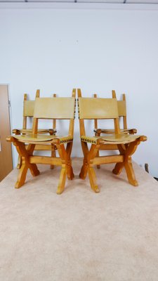 Large Oak & Leather Dining Chairs by Bram Sprij, the Netherlands, Set of 4-KK-1080179