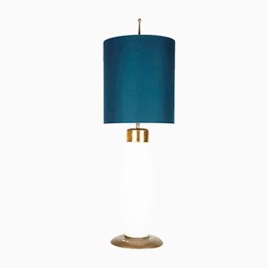 Large Opaline Glass and Brass Table Lamp by Stilnovo, 1950s-RD-1819300