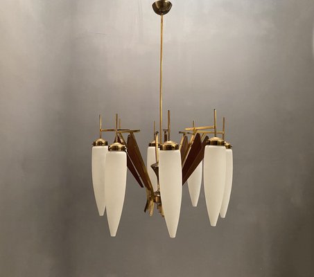 Large Opaline Glass Chandelier from Stilnovo, 1950s-JJC-683068