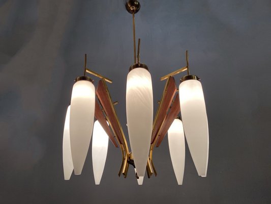 Large Opaline Glass Chandelier from Stilnovo, 1950s-JJC-683068