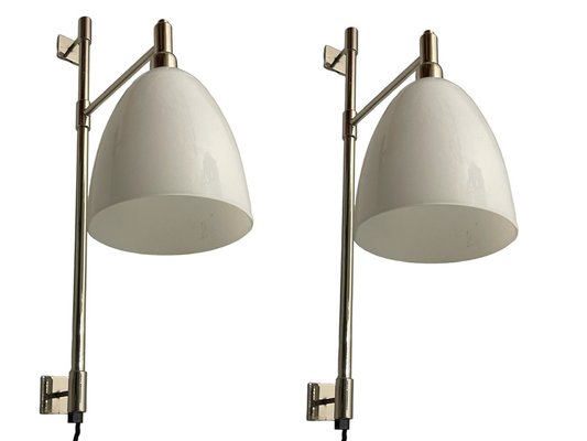 Large Opaline Glass Chrome Sconces, 1970s, Set of 2-JJC-1795592