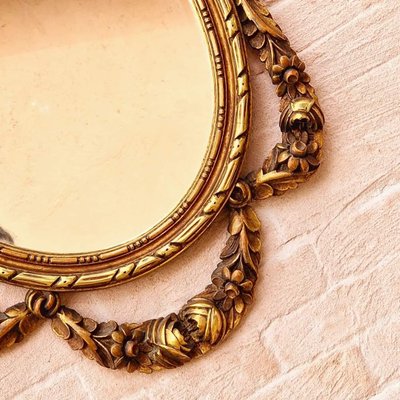 Large Oval Carved and Gilded Mirror with Bows, Roses and Love Knot, 1950s-EFY-2016641