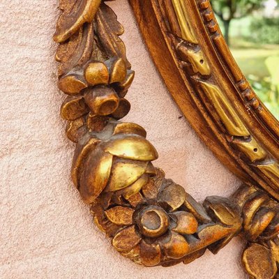 Large Oval Carved and Gilded Mirror with Bows, Roses and Love Knot, 1950s-EFY-2016641