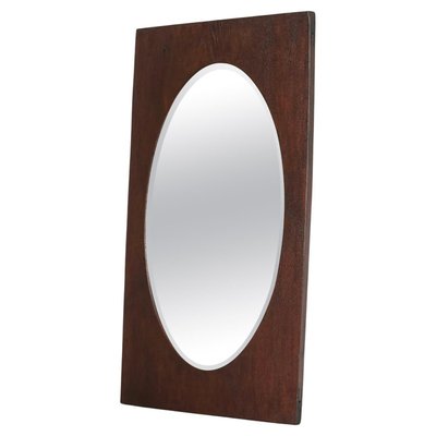 Large Oval Facetted Mirror with Rectangular Oak Frame, 1920s-FEW-2024236