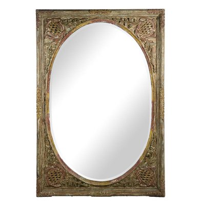 Large Oval Mirror with Carved Solid Wood Structure-NQ-1773742