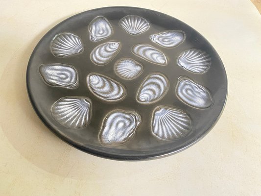 Large Oyster Plate in Black and White Ceramic attributed to Elchinger, France, 1960s-UR-1791904