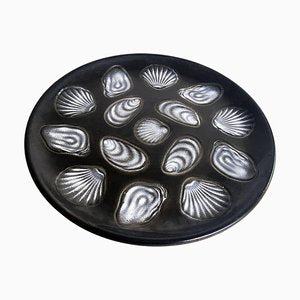 Large Oyster Plate in Black and White Ceramic attributed to Elchinger, France, 1960s-UR-1791904