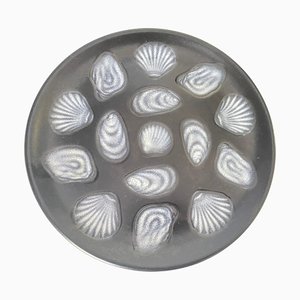 Large Oyster Plate in Ceramic Black and White Color attributed to Elchinger, France, 1960s-UR-1721155