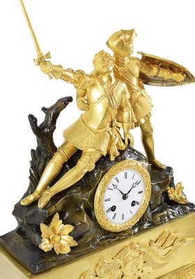 Large Pendulum with Knights in Golden and Weathered Bronze-UQL-949615