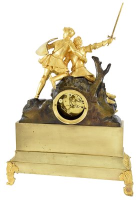 Large Pendulum with Knights in Golden and Weathered Bronze-UQL-949615