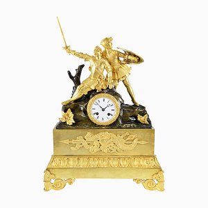 Large Pendulum with Knights in Golden and Weathered Bronze-UQL-949615