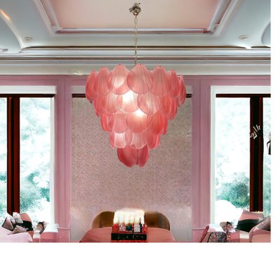 Large Pink Satinated Glass Shell Chandelier, 1980s-JJC-1790618