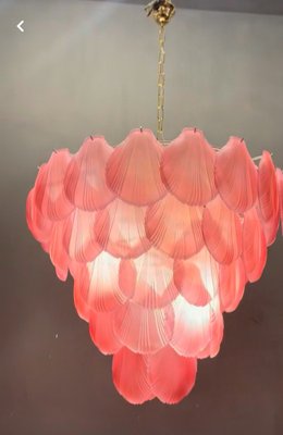 Large Pink Satinated Glass Shell Chandelier, 1980s-JJC-1790618