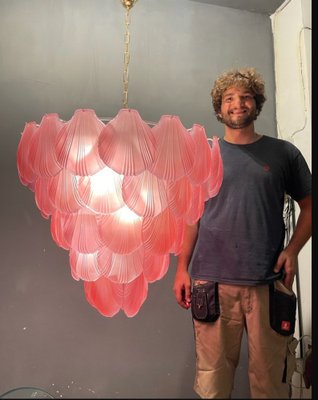 Large Pink Satinated Glass Shell Chandelier, 1980s-JJC-1790618