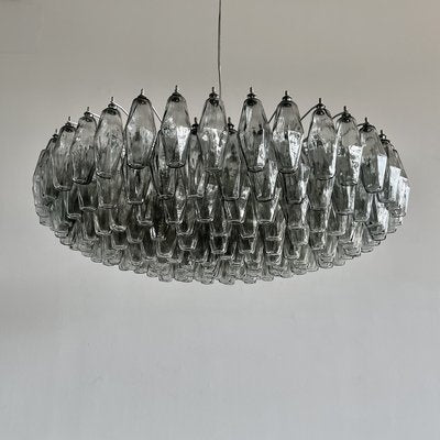 Large Polyhedron Grey Glass Chandelier by Carlo Scarpa from Made Murano Glass-INL-2021894